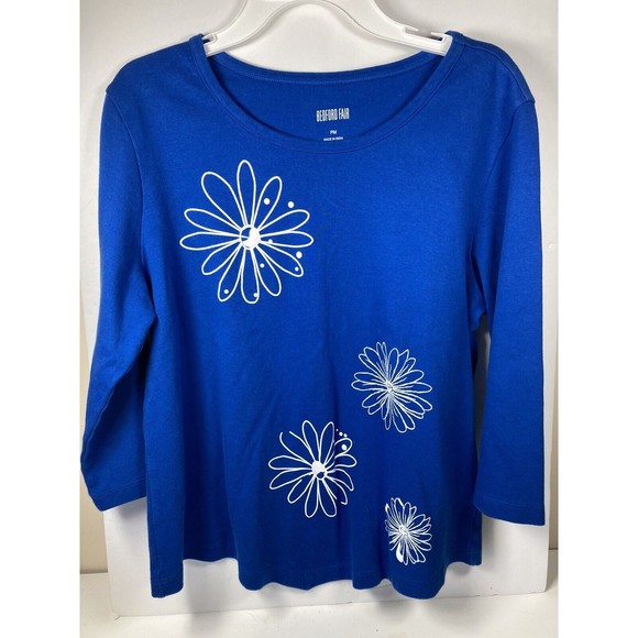 Bedford Fair Women’s Petite Medium Blouse Top Shirt 100% Cotton 3/4 Sleeve EUC - Picture 2 of 5